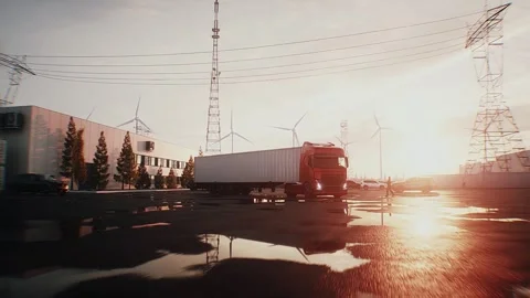 Logistics of AI hardware delivery to data center infrastructure. sunset Stock Footage 336345112