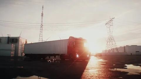 Logistics of AI hardware delivery to data center infrastructure. sunset Stock Footage 336345113