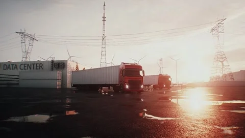 Logistics of AI hardware delivery to data center infrastructure. sunset Stock Footage 336345114