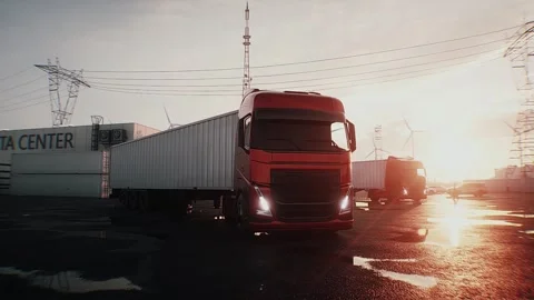 Logistics of AI hardware delivery to data center infrastructure. sunset Stock Footage 336345118