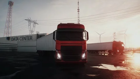 Logistics of AI hardware delivery to data center infrastructure. sunset Stock Footage 336345128