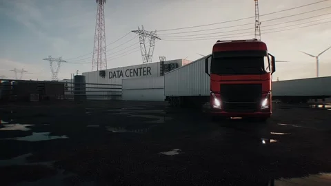 Logistics of AI hardware delivery to data center infrastructure. sunset Stock Footage 336345129