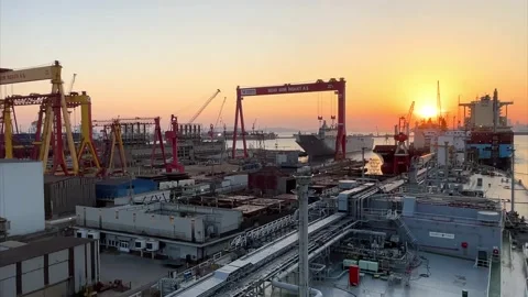 Logistics and Container Cargo ship and working crane bridge shipyard Stock Footage 207703425