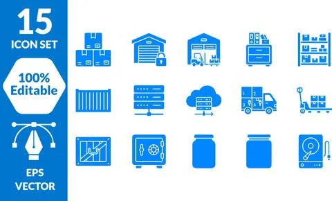 Logistics and Data Storage Icon Set Featuring Warehousing and Digital Manag.. Stockillustratie