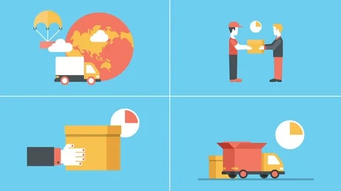 Logistics and delivery animated flat icons set 库存影片 72572555