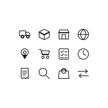 Logistics And Delivery Icon Set 12 Black White Line Icons Editable Stroke Vector Stock Illustration
