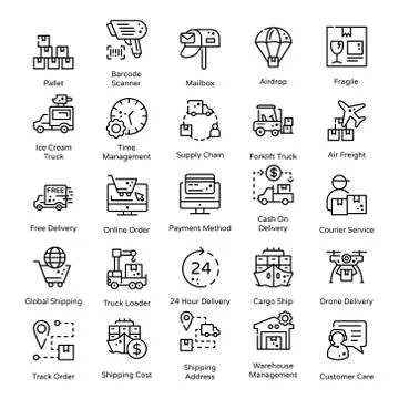 Logistics and Delivery Line Icons Pack Stock Illustration