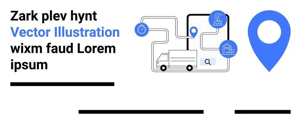 Logistics and Delivery Pathway with Map Pin and Search Elements in Blue Theme Illustrazione stock