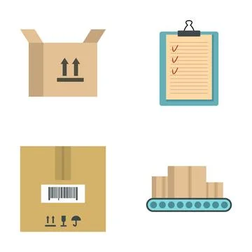Logistics and delivery service preparing shipping process icons Stock Illustration