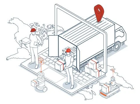 Logistics and Delivery services concept with Truck transport product boxes .. Stock Illustration