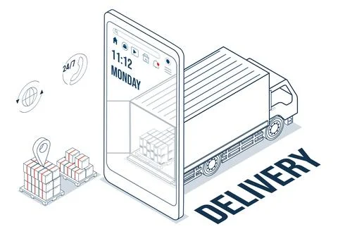 Logistics and Delivery services concept with Truck transport product boxes .. Stock Illustration