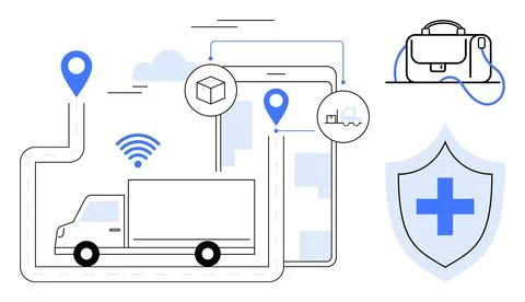 Logistics and Delivery Tracking with Safety and Connectivity Integrations Illustrazione stock