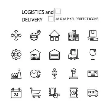 LOGISTICS and DELIVERY vector line 48x48 Pixel Perfect Icons Stock Illustration