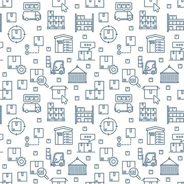 Logistics and Delivery vector seamless pattern in linear style Stock Illustration