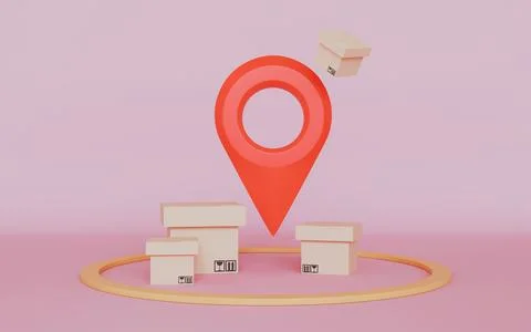 Logistics and distribution, Location mark and Parcel box Stockillustratie