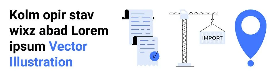 Logistics and Documentation Elements with Crane, Documents, Map Pin, and Ch.. イラスト素材