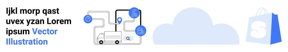 Logistics and E-commerce Delivery with Cloud Connectivity Display Stock Illustration