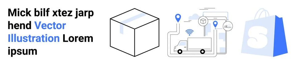 Logistics and E-commerce Process with Package, Truck, and Shopping Bag Elemen Stock Illustration