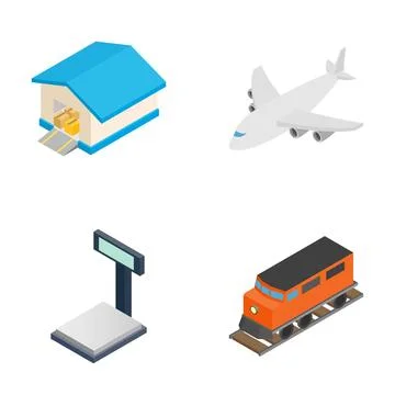 Logistics and global transportation isometric flat icons Stock Illustration