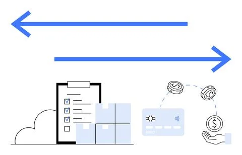 Logistics and Payment Processing Concept with Checklist, Boxes, Credit Card.. イラスト素材