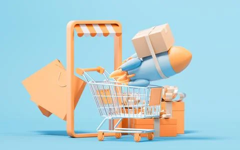 Logistics and rocket, fast transportation, 3d rendering. Illustrazione stock
