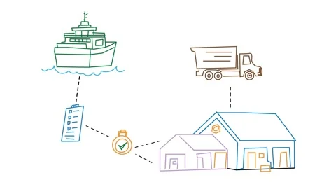 Logistics and Supply Chain Concept Animation. Drawing Sketch of a cargo shi.. Stock Footage 305709410