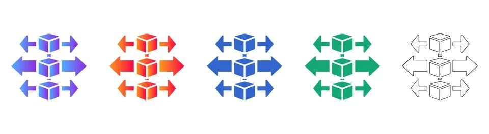 Logistics and Supply Chain Cube Icons with Directional Arrows Stockillustratie