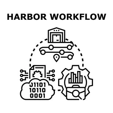 Logistics and supply chain digital harbor workflow 스톡 일러스트