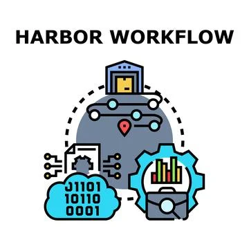 Logistics and supply chain digital harbor workflow Stock Illustration