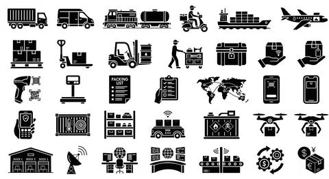 Logistics and supply chain management icon set Stock Illustration