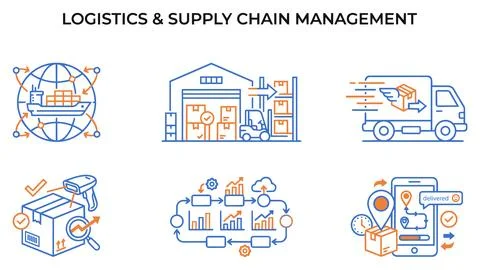 Logistics and supply chain management line icon set with logistics, managemen イラスト素材
