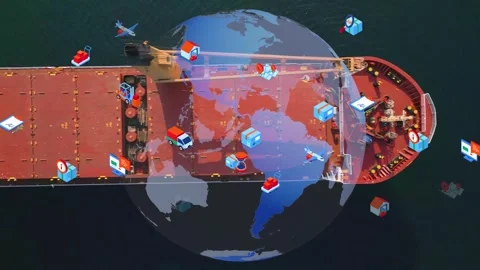 Logistics and technology concept. IoT Internet of Things. Communication network. Stock Footage 243082728