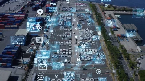 Logistics and technology concept. Warehouse aerial view. Stock Footage 131365941