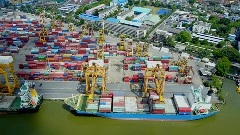 Logistics and transportation of container cargo freight ship in shipyard Stock-Footage 98461543