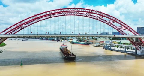 Logistics and transportation of Container Cargo ship working in Cat Ba Islands Stock Footage 342370147