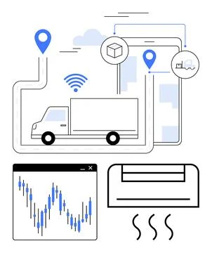 Logistics and Transportation with Data Analytics and Temperature Control Stock Illustration