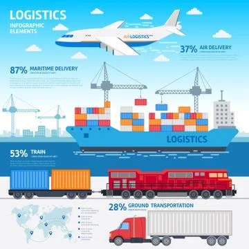 Logistics and transportation infographic elements flat vector illustration Illustrazione stock