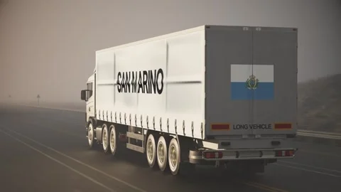 Logistics and Transportation Truck Lorry with Flag and Text on Trailer San M Stock Footage 292513053