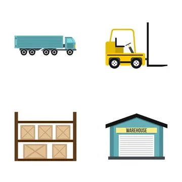 Logistics and warehouse operations delivering cargo flat illustration Illustrazione stock