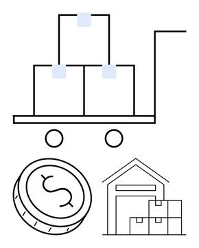 Logistics and Warehouse Operations Featuring Pallet Jack, Stacked Boxes, Wa.. Stock Illustration