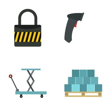 Logistics and warehouse operations with padlock scanner pallet icons Stock-Illustration