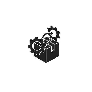 Logistics automation process icon with gears and cardboard box Stock Illustration