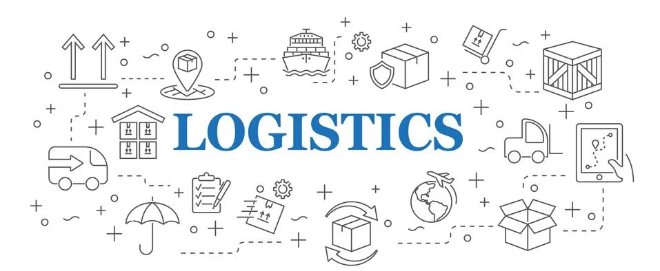 Logistics. Banner logistics with vector icons Illustrazione stock