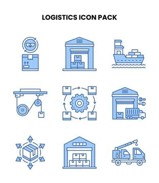 Logistics Blue Design Icons Pack Stock Illustration