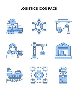 Logistics Blue Graphics Icons Pack Stock Illustration