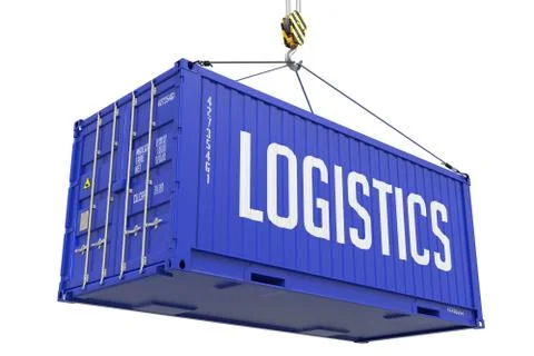 Logistics - Blue Hanging Cargo Container. Stock Illustration