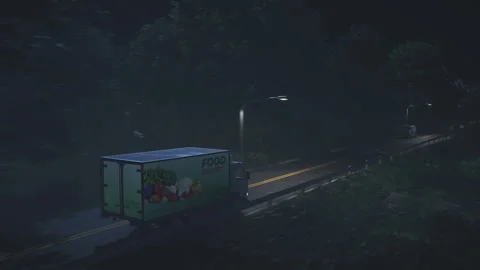 Logistics business van transporting the imported goods on the night road Stock Footage 280002788