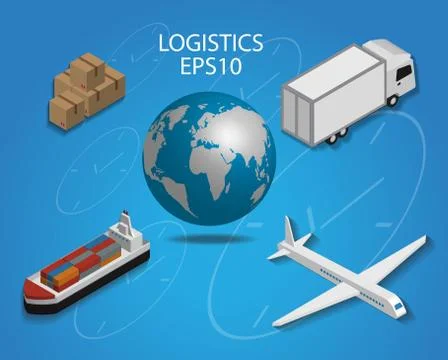Logistics cargo delivery flat 3d isometric pixel Ilustração Stock