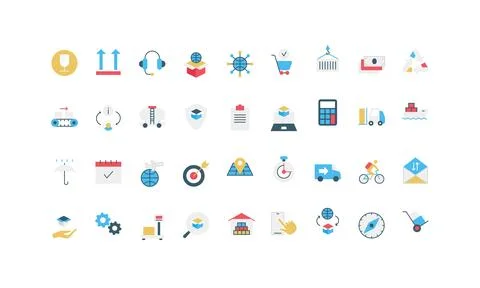 Logistics Cargo Simple Flat Icon Set Collection Stock-Illustration