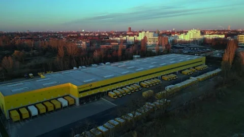 Logistics center, delivery vans distribution. Nice aerial view flight drone Stock Footage 321820649
